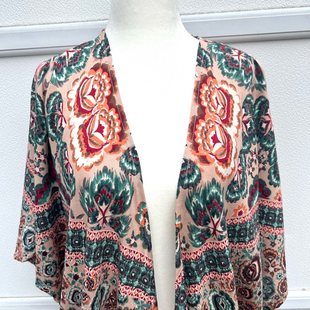 Angie Kimono Top Women S Open Front Multi Colorful Cover Up Boho Festival Artsy - Picture 5 of 12